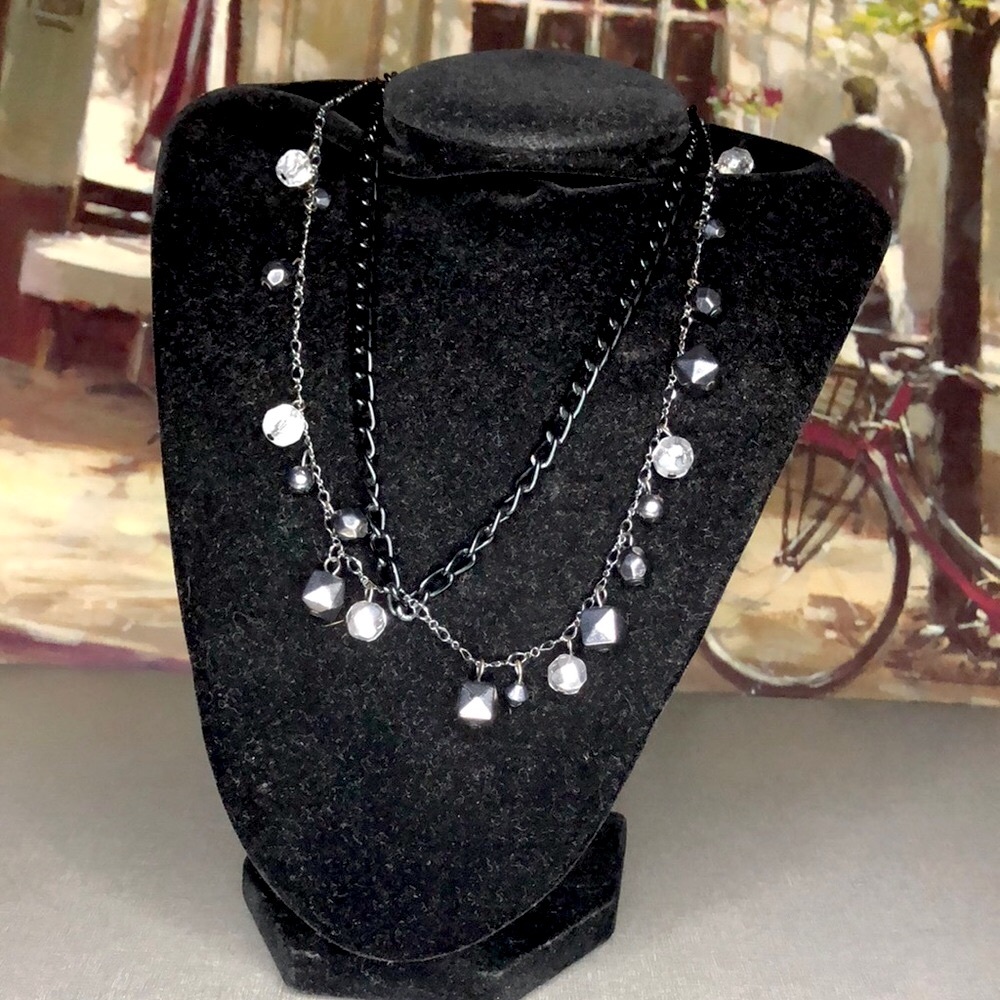 Black Multi-Strand Crystal Accent Necklace - Women Jewelry